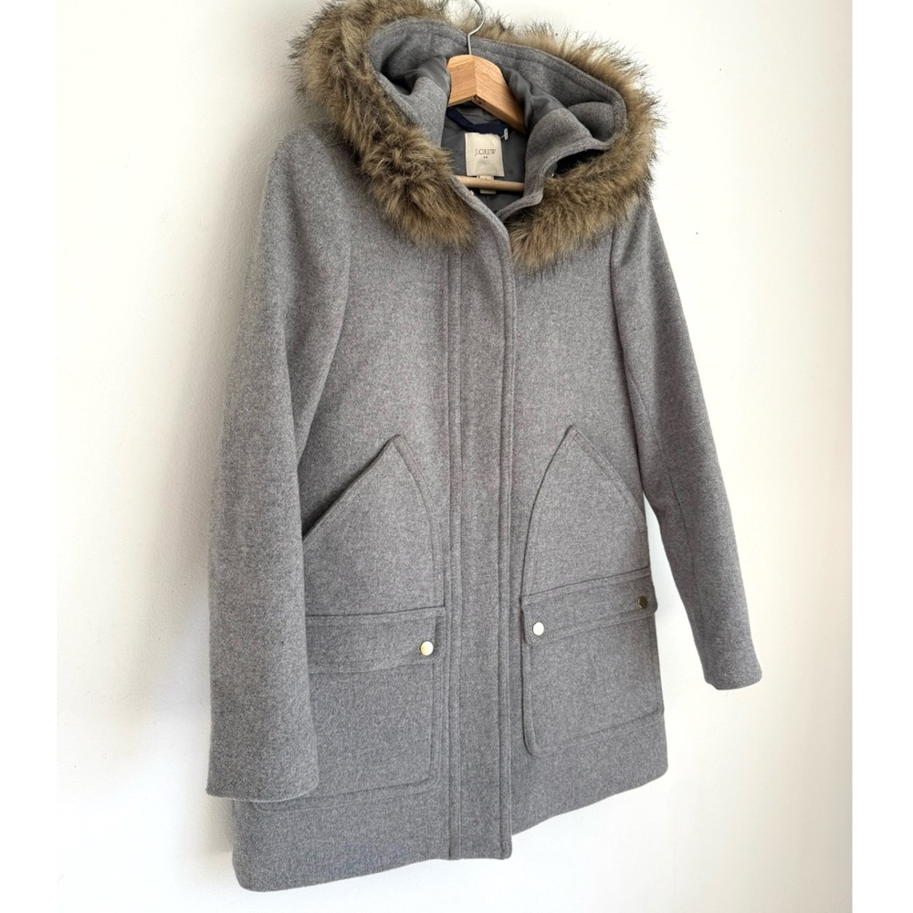 J. Crew Signature Wool Vail Parka Coat in Grey with Removable  Hood - Picture 3 of 7